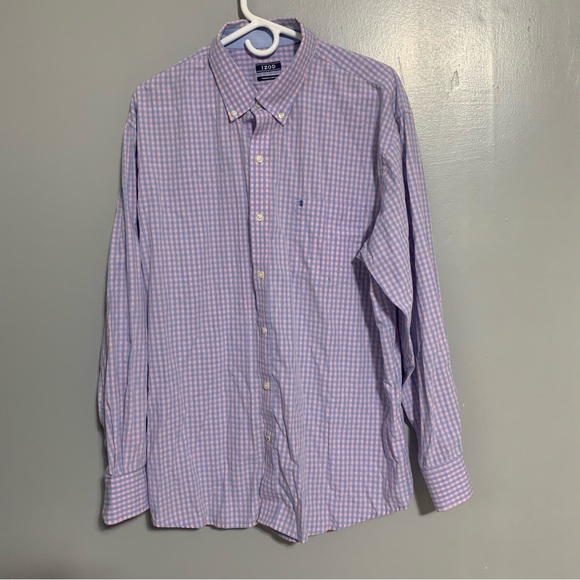 Izod Other - IZOD Dress Shirt Mens XL Pink Blue Plaid Cotton Long Sleeve Collared Button Down
